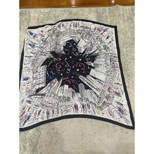 Vintage Talbots Silk Scarf Y2K Millennium Celebration NYC Skyline Twin Towers